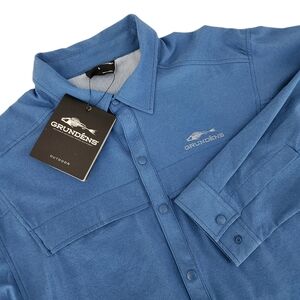 GRUNDÉNS Blue Technical Fishing Button-Up Shirt Outdoor Performance l